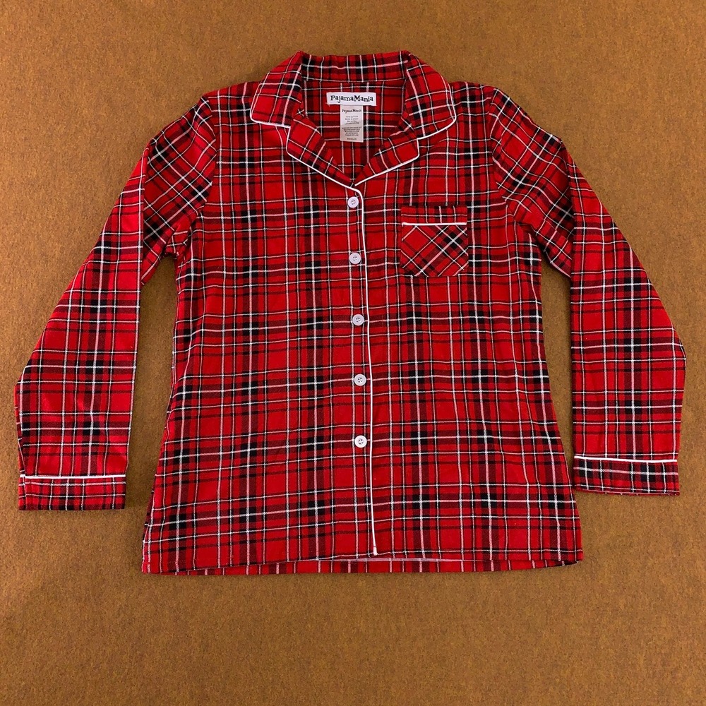 PajamaMania Womens Size Medium Red Tartan Plaid Cotton Flannel Pajama Top New